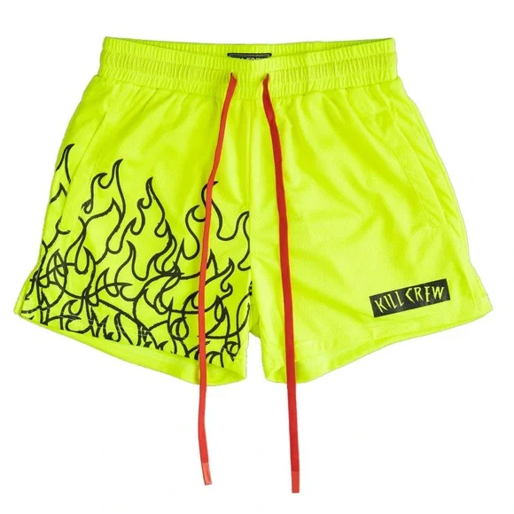 Kill Crew Neon Yellow Flame Athletic Shorts - Picture 4 of 4
